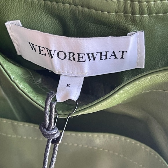 WEWOREWHAT NWT VEGAN GREEN LEATHER SHORT OVERALLS in BASIL - Picture 7 of 8